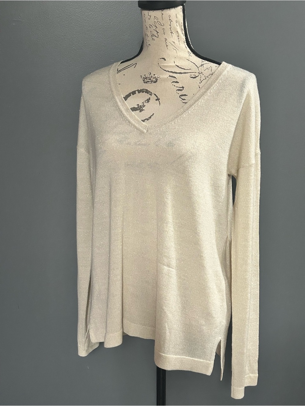 Lane Bryant Cream V-Neck Lightweight Shimmer Sweater